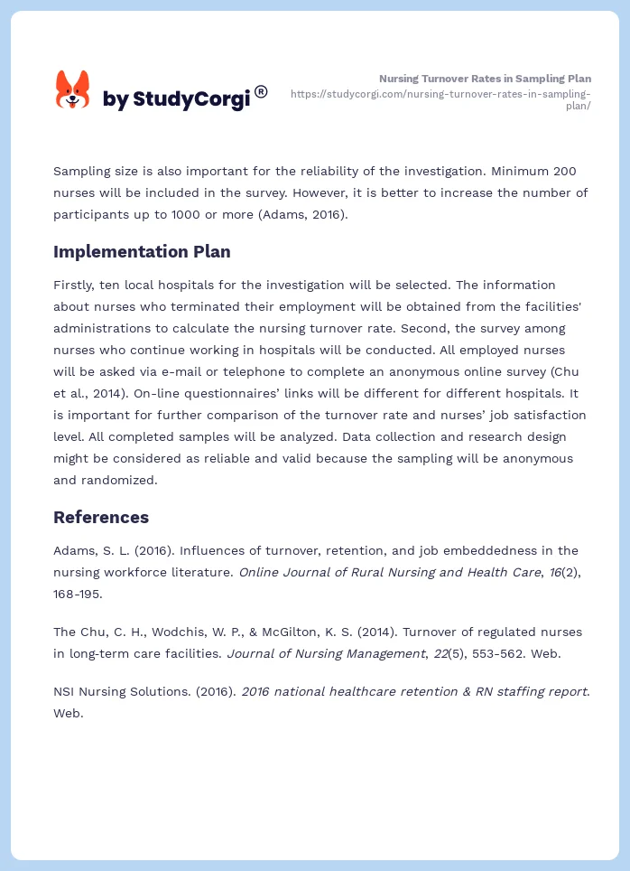 Nursing Turnover Rates in Sampling Plan. Page 2
