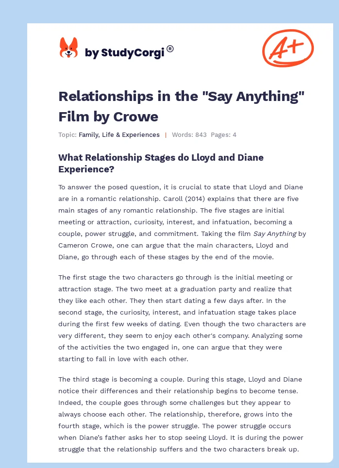 Relationships in the "Say Anything" Film by Crowe. Page 1