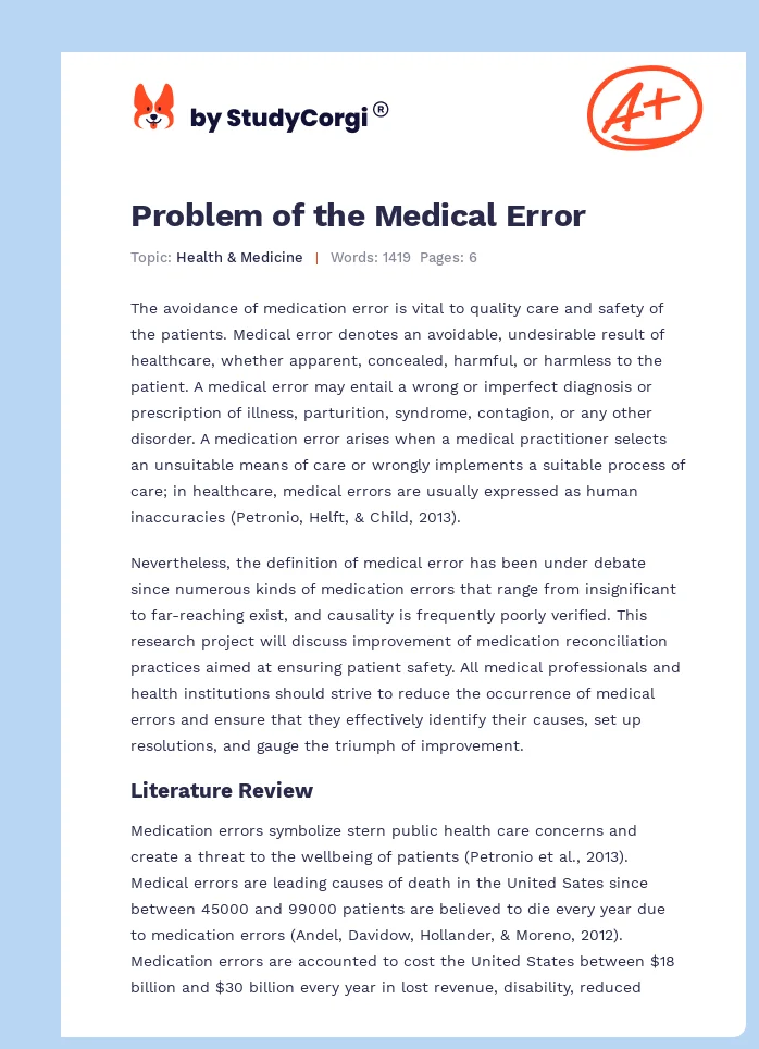 Problem of the Medical Error. Page 1