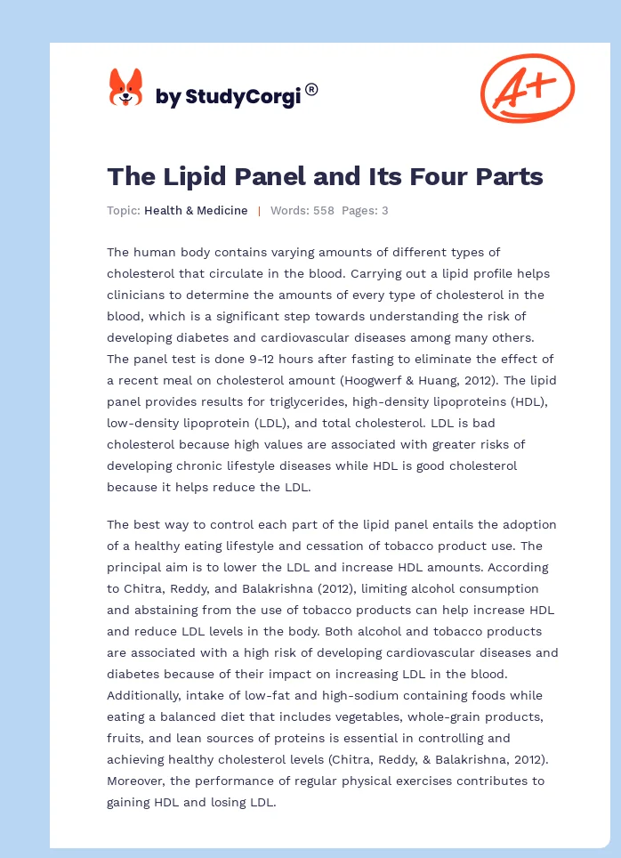 The Lipid Panel and Its Four Parts. Page 1