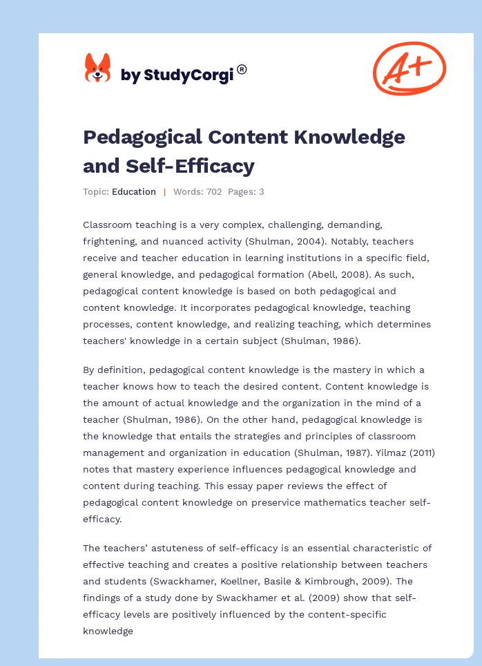Pedagogical Content Knowledge and Self-Efficacy. Page 1