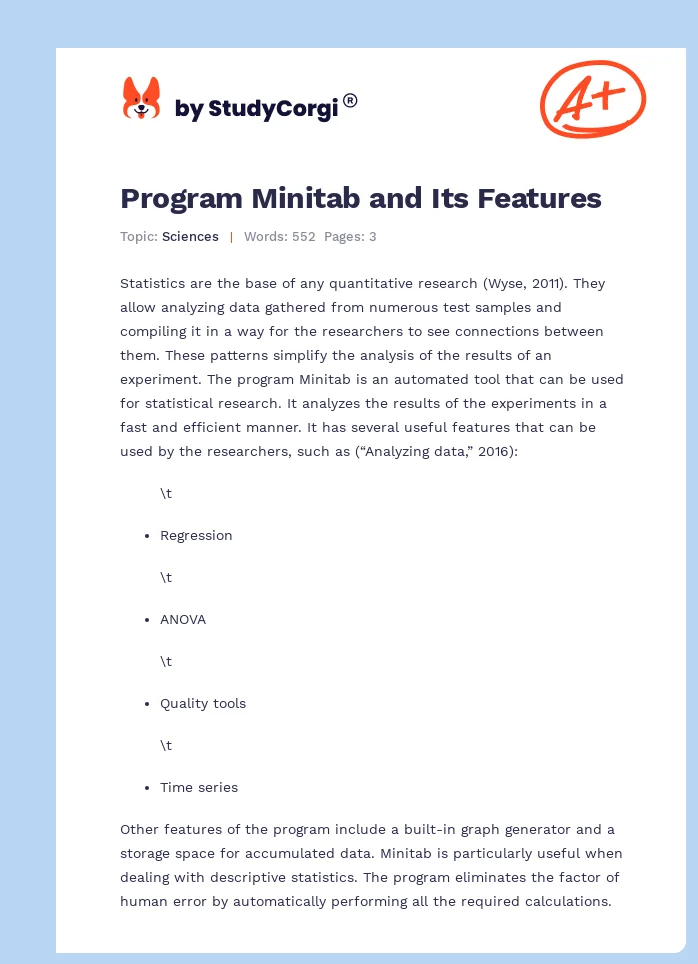 Program Minitab and Its Features. Page 1