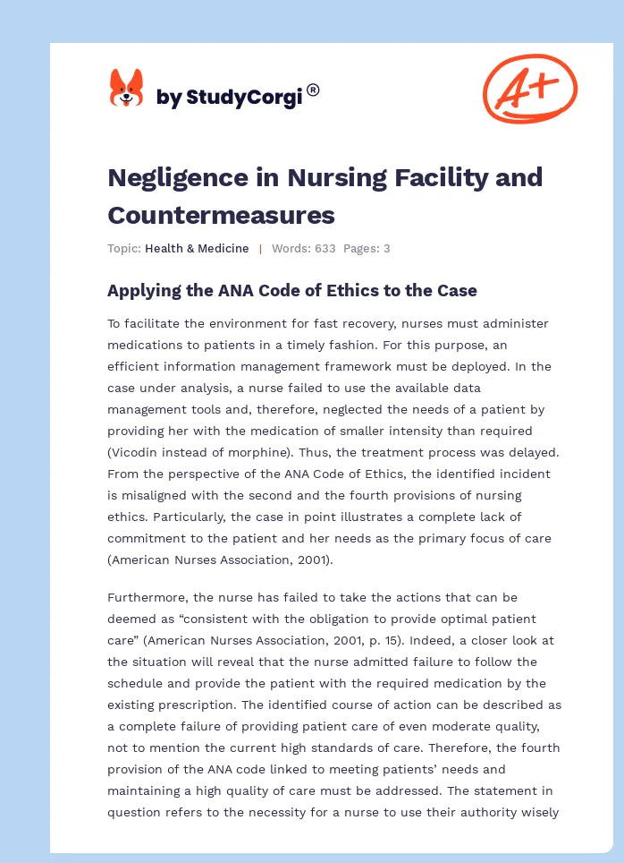 Negligence in Nursing Facility and Countermeasures. Page 1