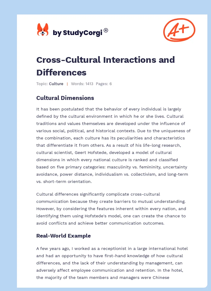 Cross-Cultural Interactions and Differences. Page 1