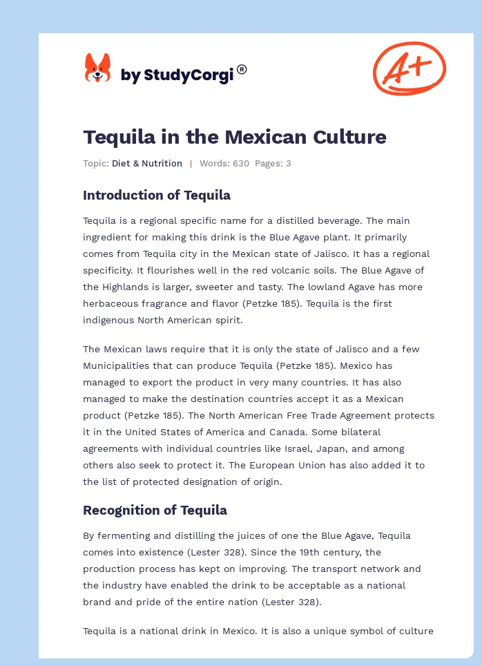 Tequila in the Mexican Culture. Page 1