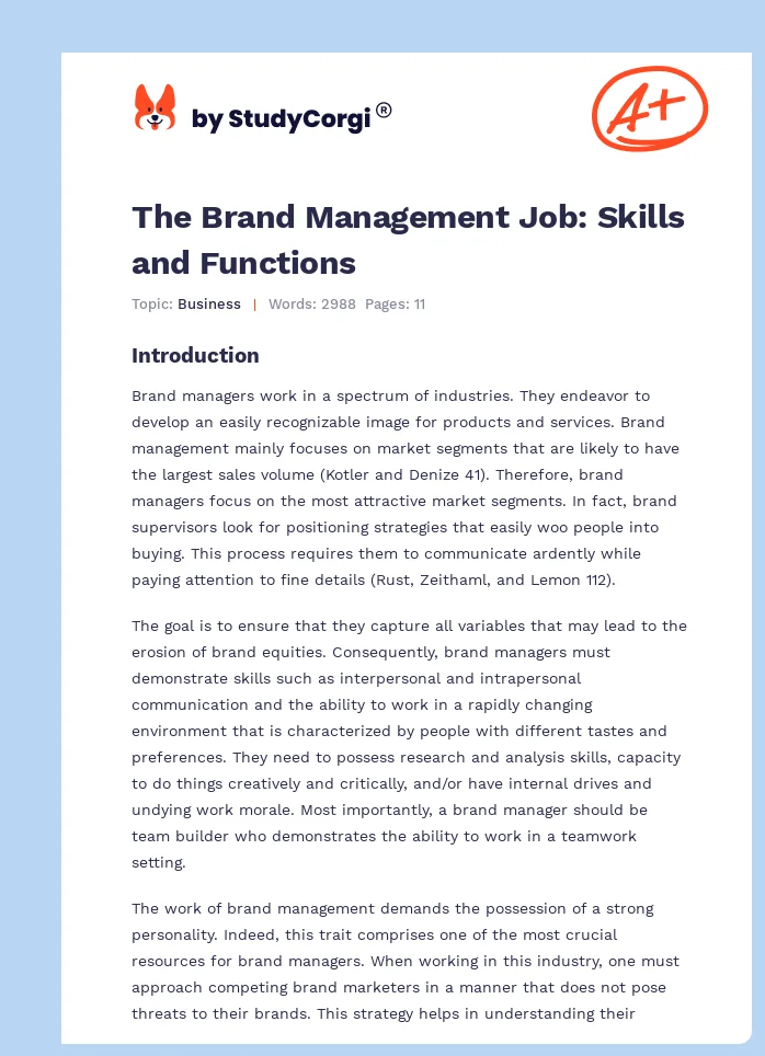 The Brand Management Job: Skills and Functions. Page 1