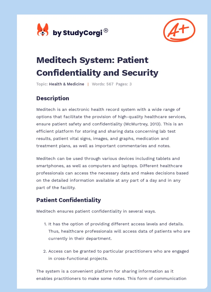 Meditech System: Patient Confidentiality and Security. Page 1