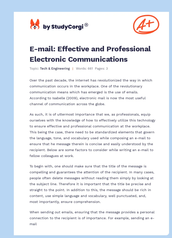 E-mail: Effective and Professional Electronic Communications. Page 1