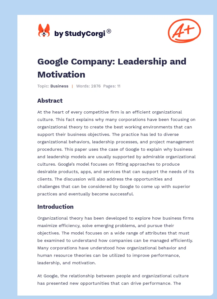 Google Company: Leadership and Motivation. Page 1