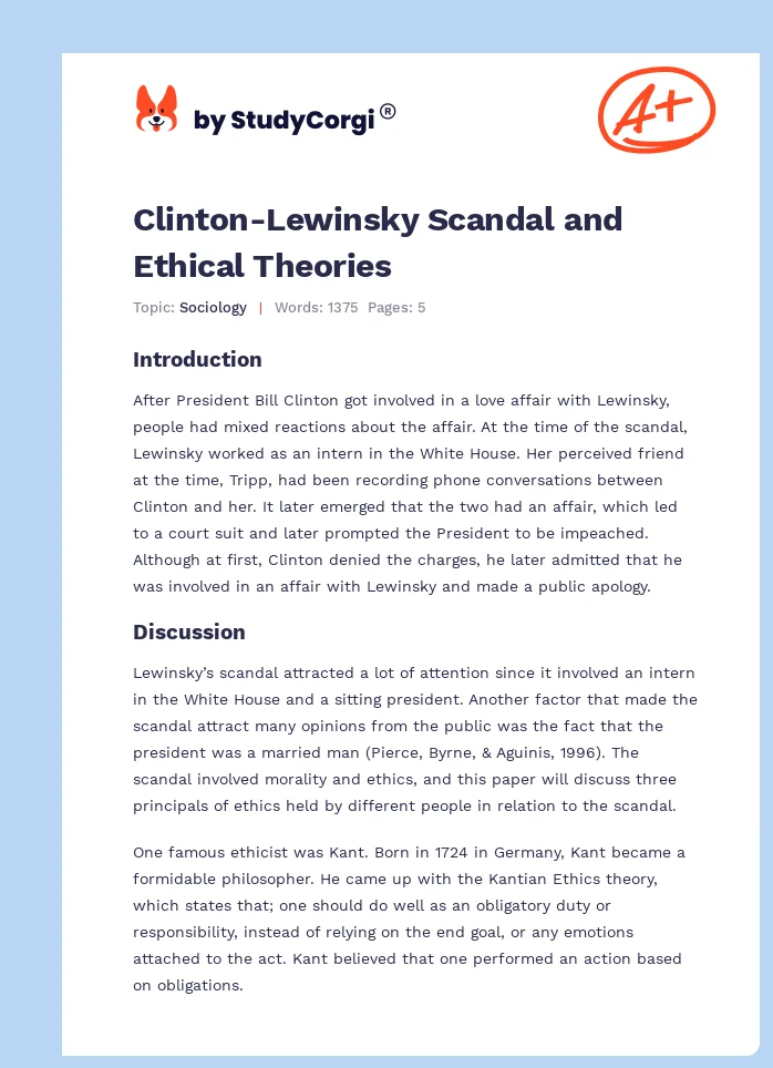 Clinton-Lewinsky Scandal and Ethical Theories. Page 1