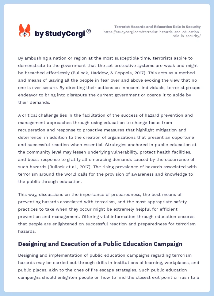 Terrorist Hazards and Education Role in Security. Page 2