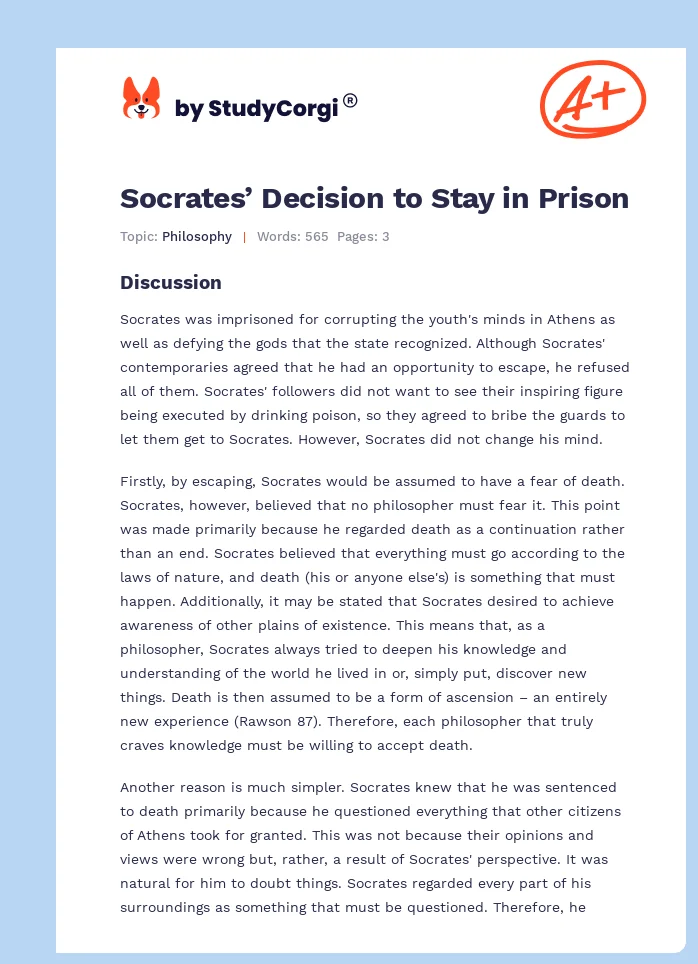 Socrates’ Decision to Stay in Prison. Page 1