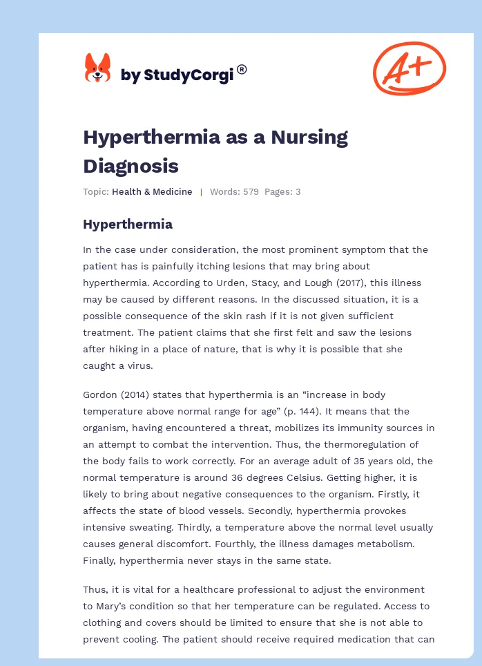 Hyperthermia as a Nursing Diagnosis. Page 1