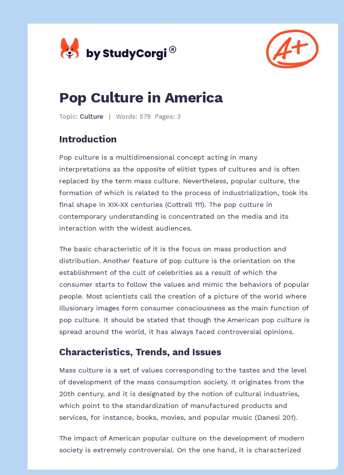 Pop Culture in America. Page 1