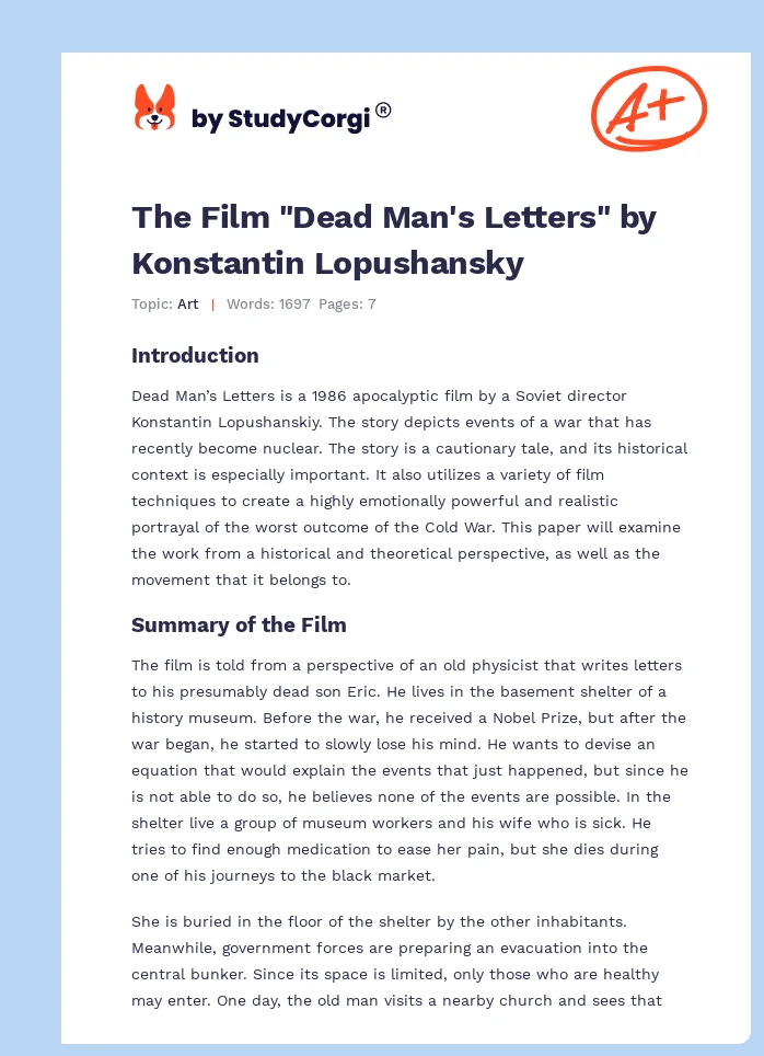 The Film "Dead Man's Letters" by Konstantin Lopushansky. Page 1