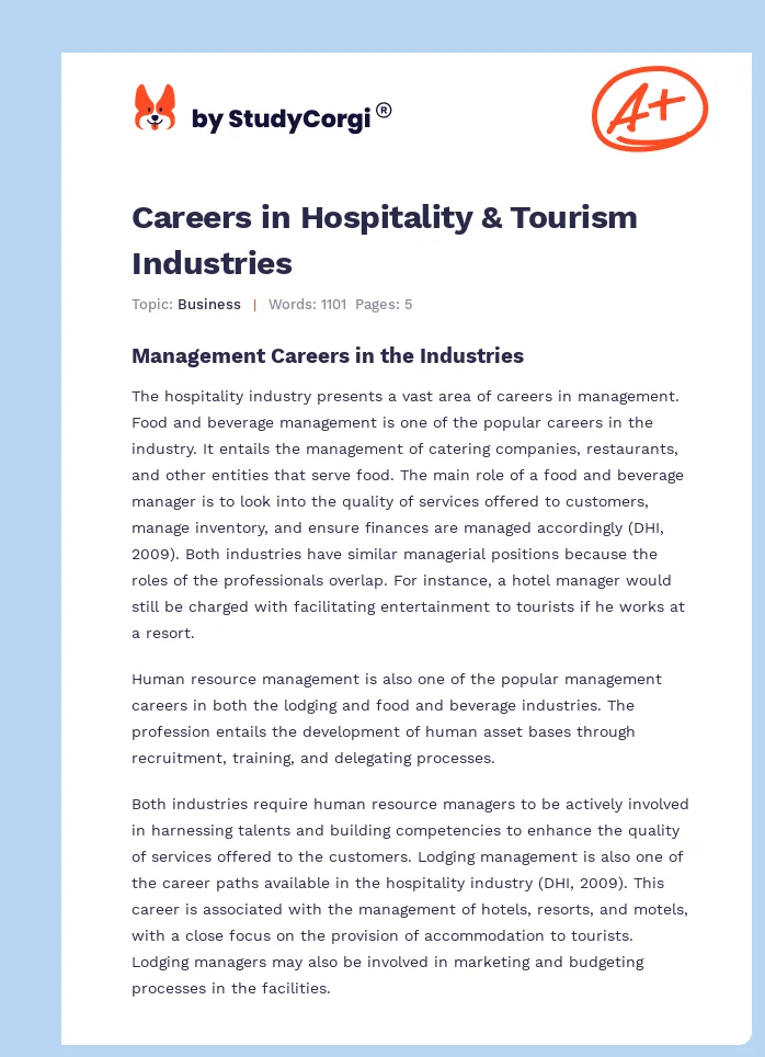 Careers in Hospitality & Tourism Industries. Page 1