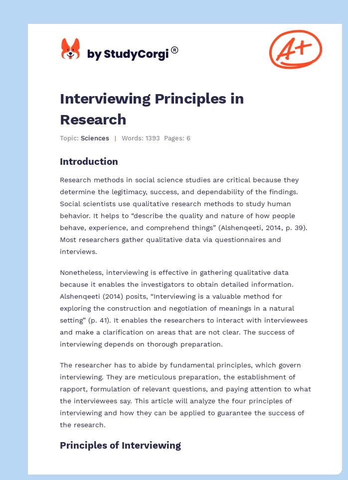 Interviewing Principles in Research. Page 1