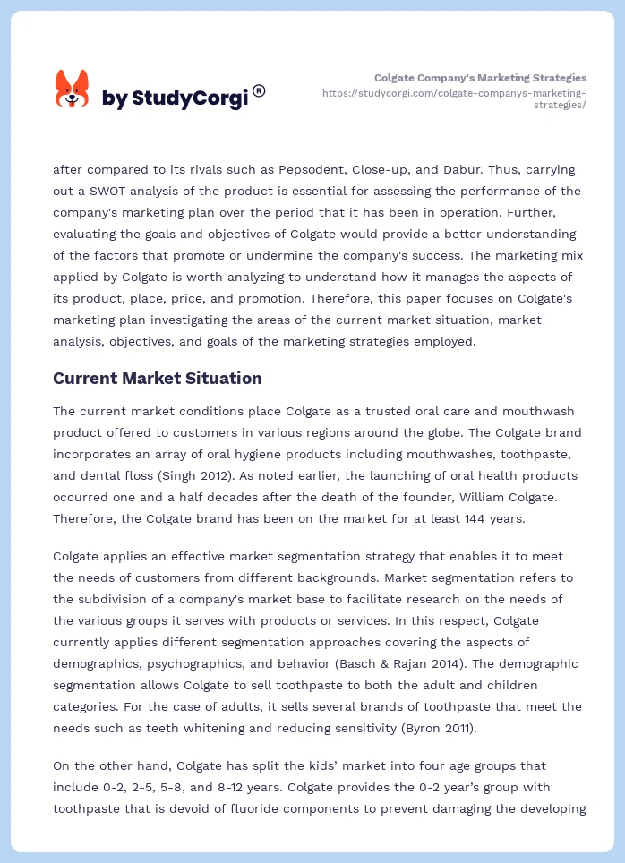 Colgate Company's Marketing Strategies. Page 2