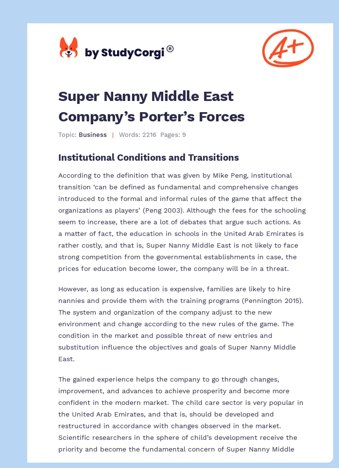 Super Nanny Middle East Company’s Porter’s Forces. Page 1