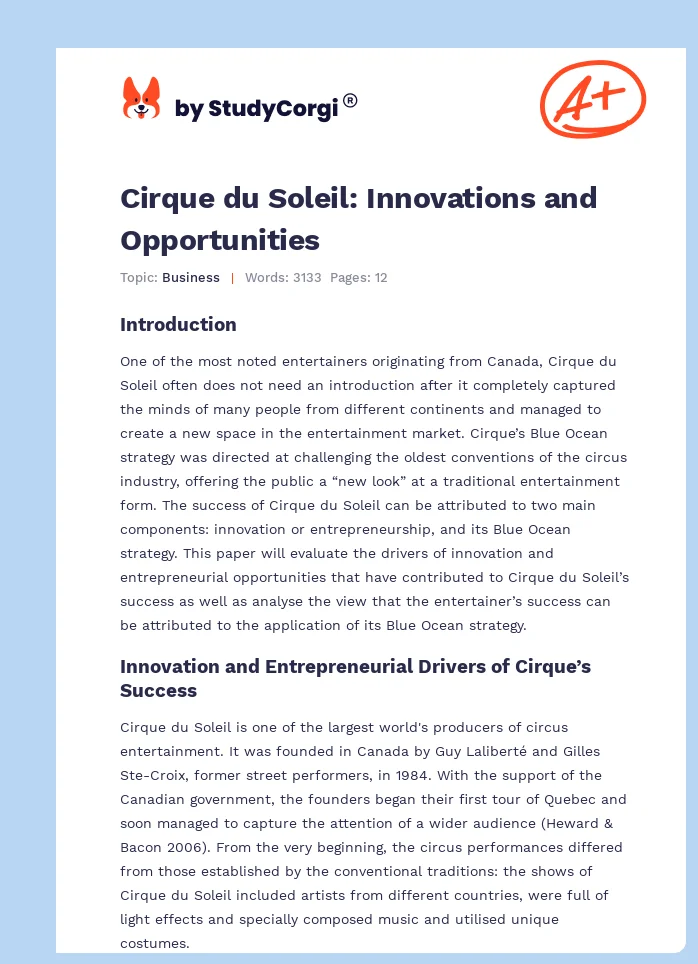Cirque du Soleil: Innovations and Opportunities. Page 1