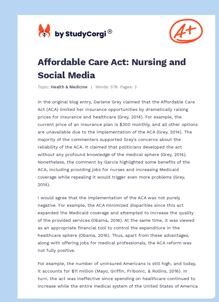 Affordable Care Act: Nursing and Social Media. Page 1