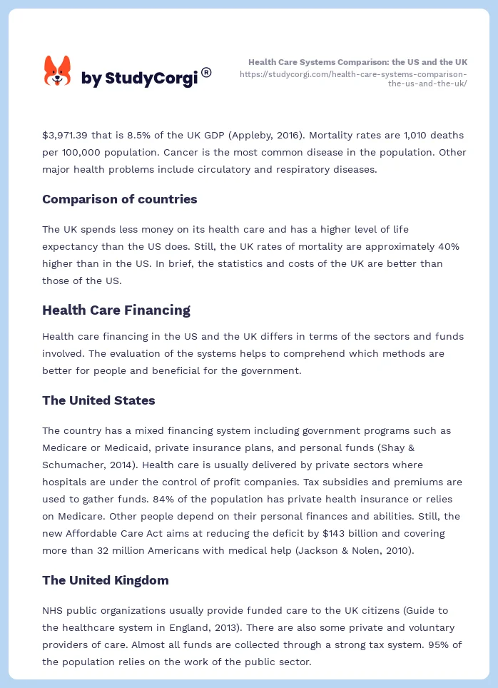 Health Care Systems Comparison: the US and the UK. Page 2