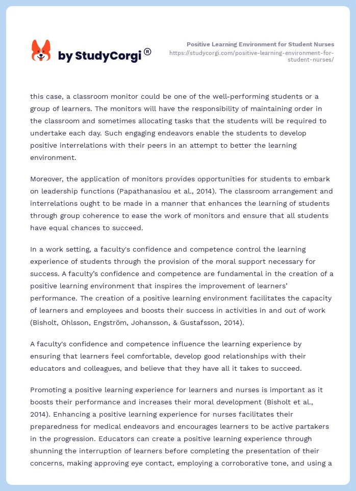 Positive Learning Environment for Student Nurses. Page 2