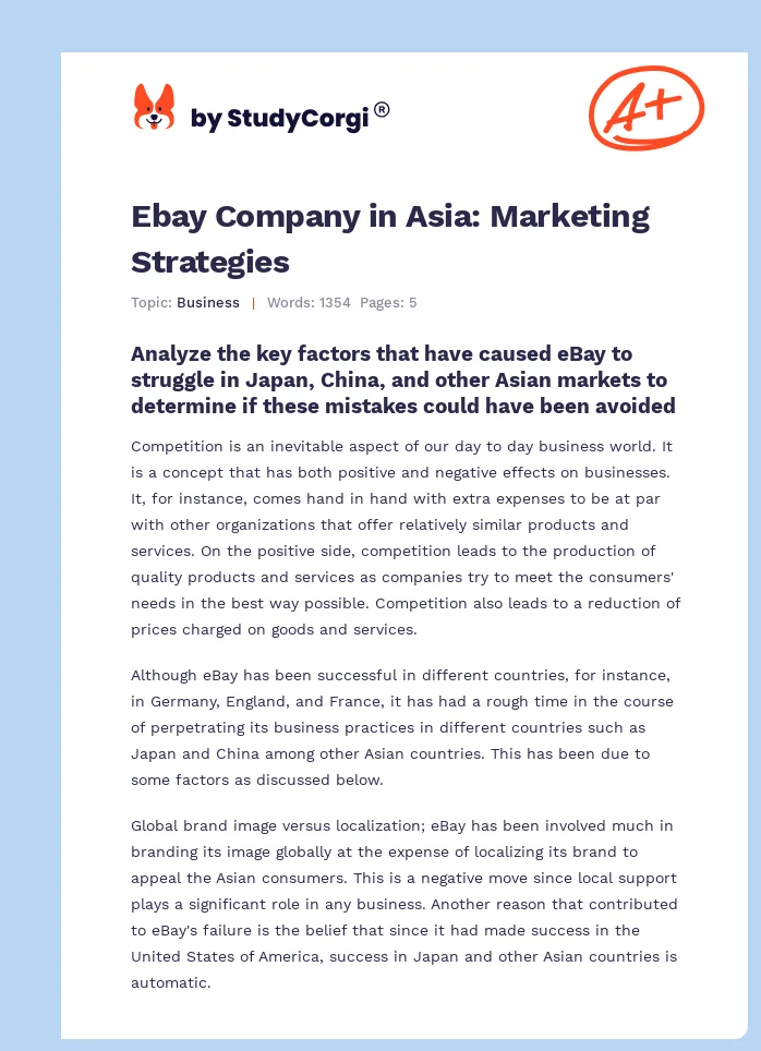 Ebay Company in Asia: Marketing Strategies. Page 1