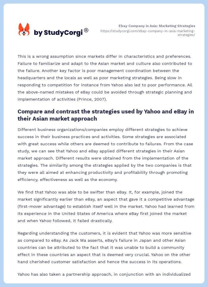 Ebay Company in Asia: Marketing Strategies. Page 2