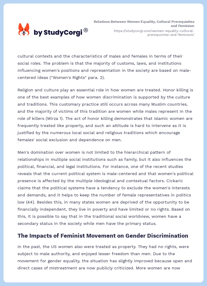 Relations Between Women Equality, Cultural Prerequisites and Feminism. Page 2
