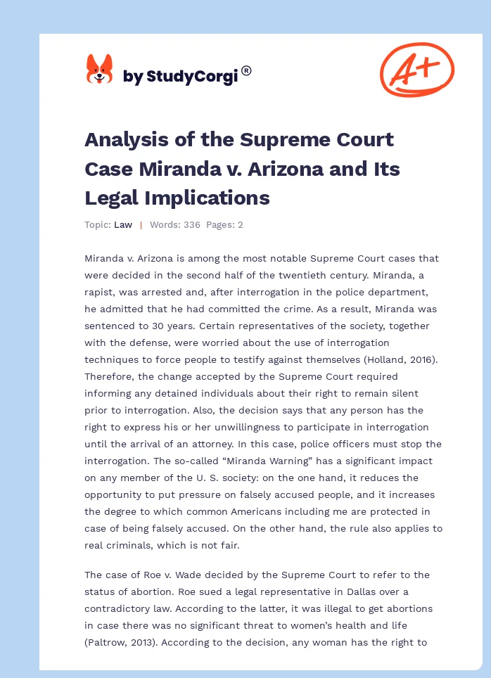 Supreme Court: Miranda vs. Arizona. Page 1