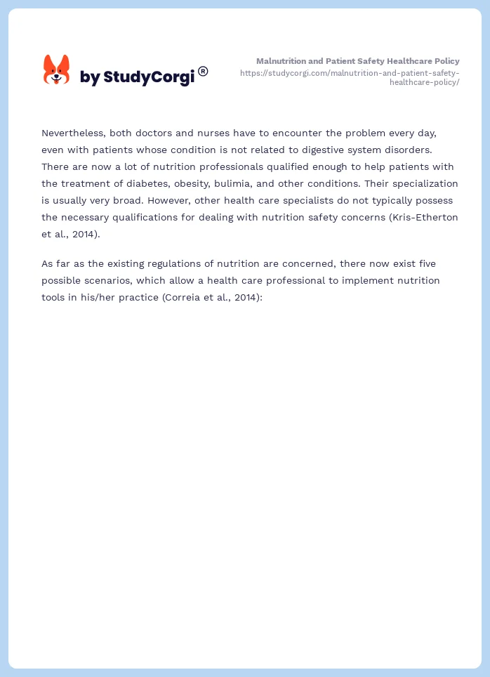 Malnutrition and Patient Safety Healthcare Policy. Page 2