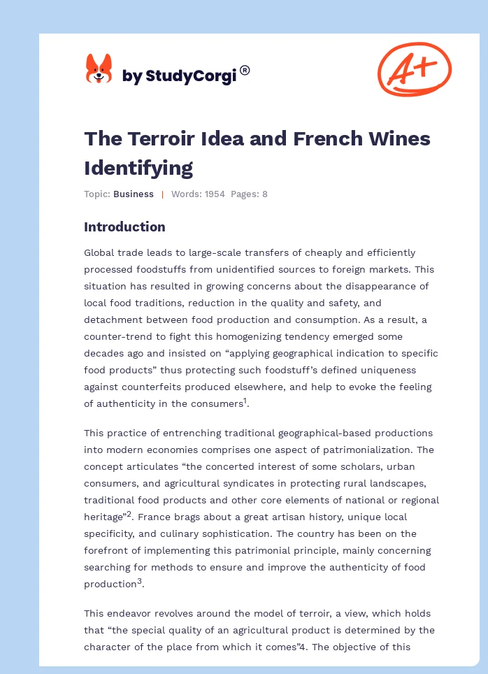 The Terroir Idea and French Wines Identifying. Page 1