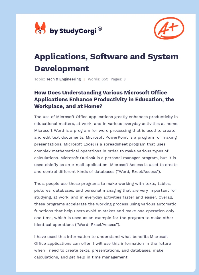 Applications, Software and System Development. Page 1