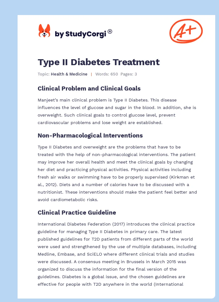 Type II Diabetes Treatment. Page 1