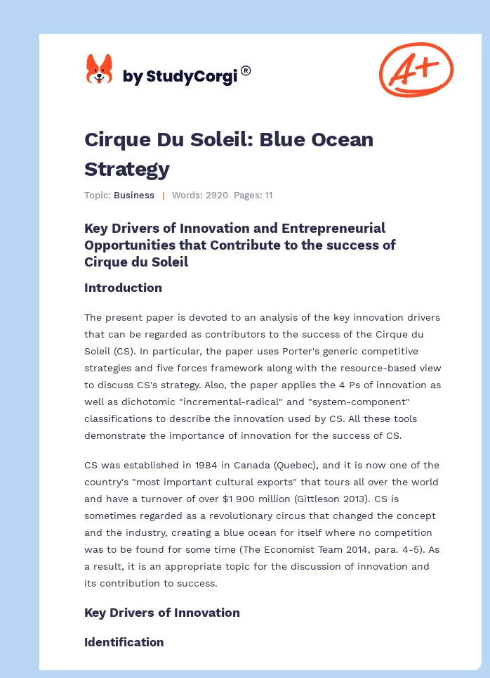 Cirque Du Soleil: Blue Ocean Strategy. Page 1