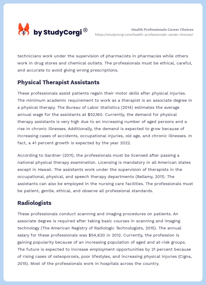 Health Professionals Career Choices. Page 2