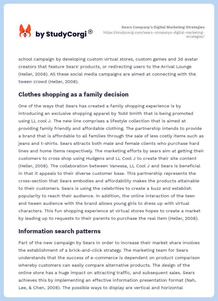 Sears Company's Digital Marketing Strategies. Page 2