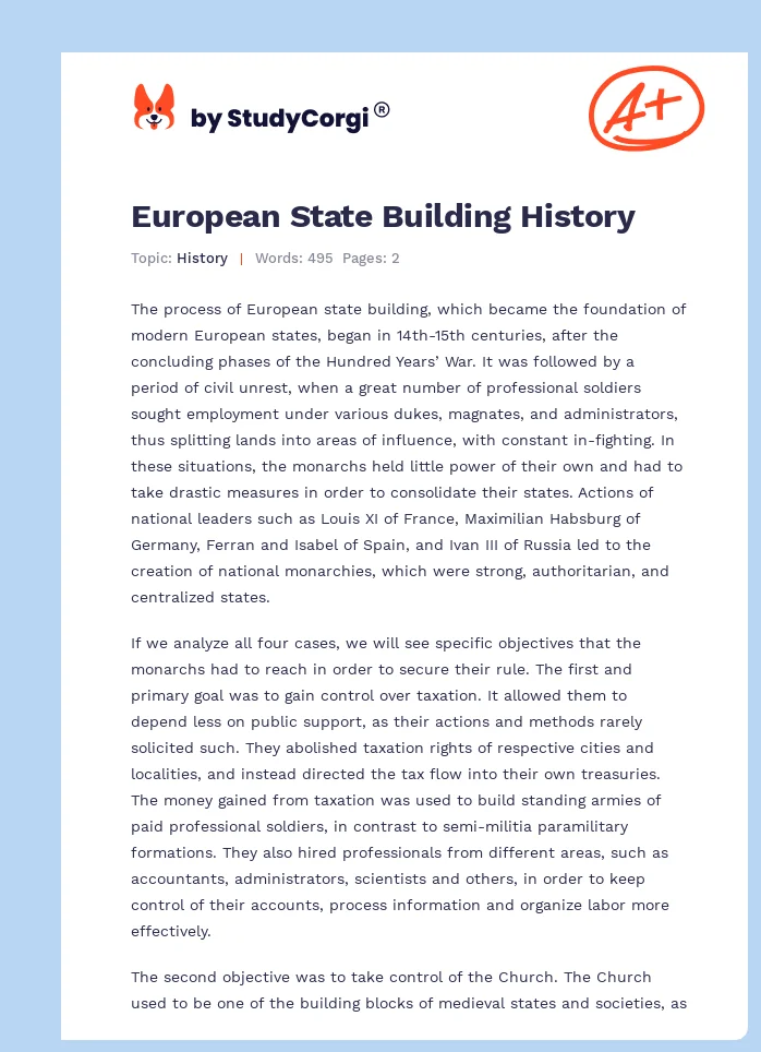 European State Building History. Page 1