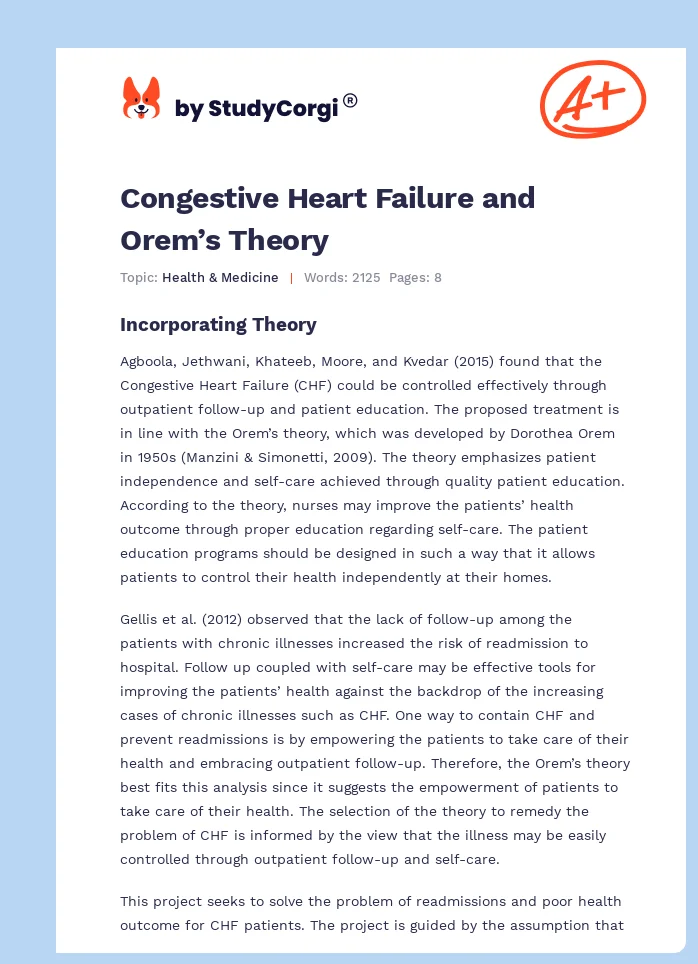 Congestive Heart Failure and Orem’s Theory. Page 1