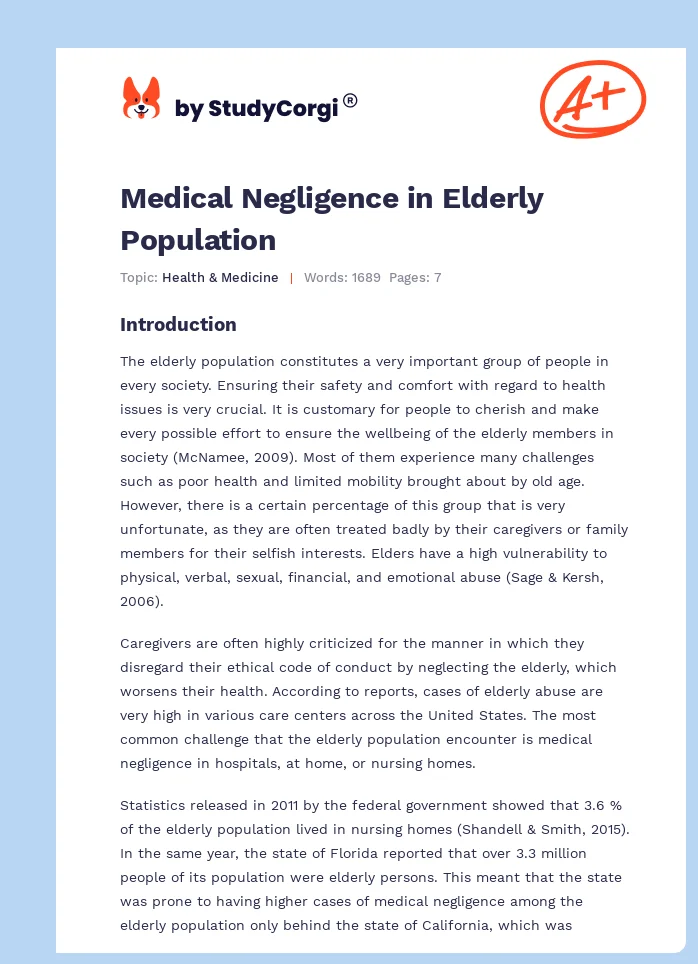 Medical Negligence in Elderly Population. Page 1