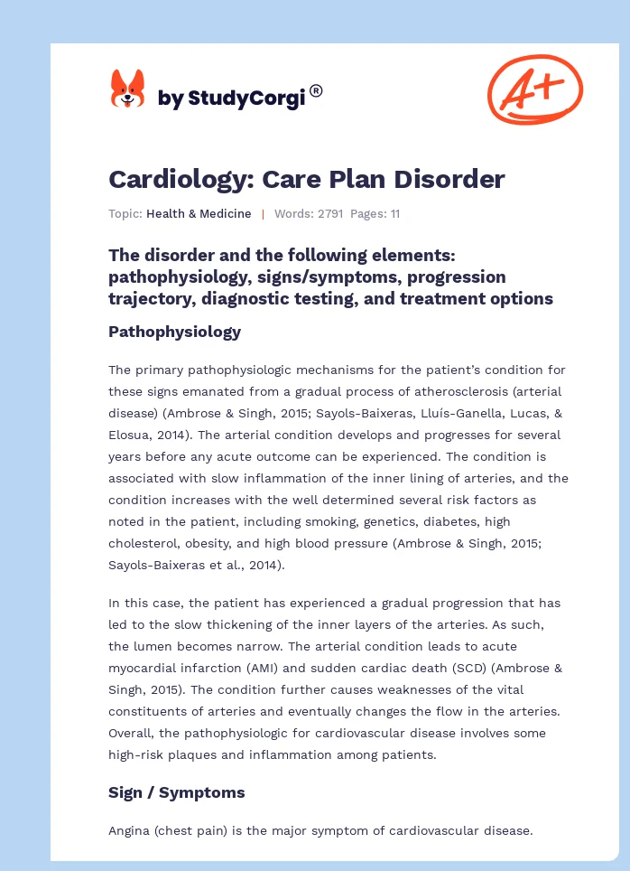 Cardiology: Care Plan Disorder. Page 1