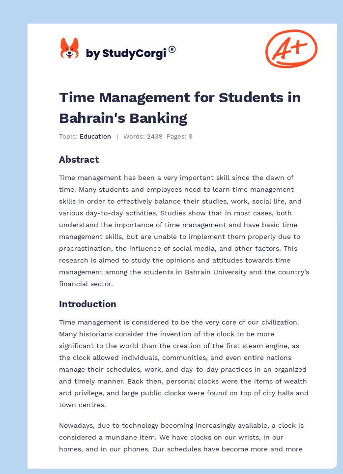 Time Management for Students in Bahrain's Banking. Page 1