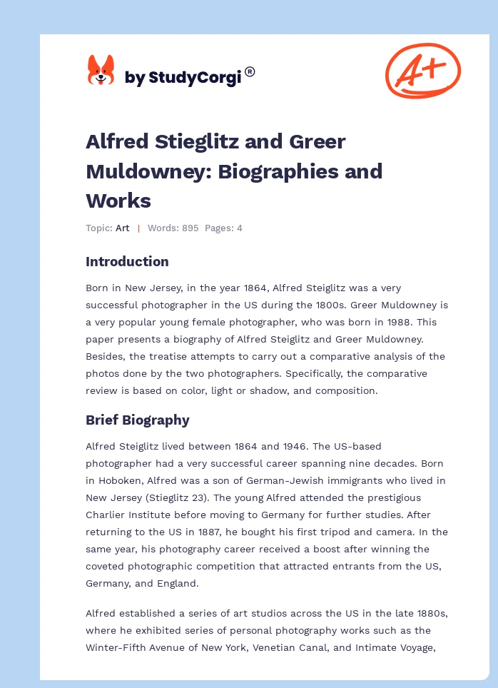 Alfred Stieglitz and Greer Muldowney: Biographies and Works. Page 1