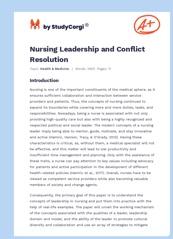 Nursing Leadership and Conflict Resolution. Page 1