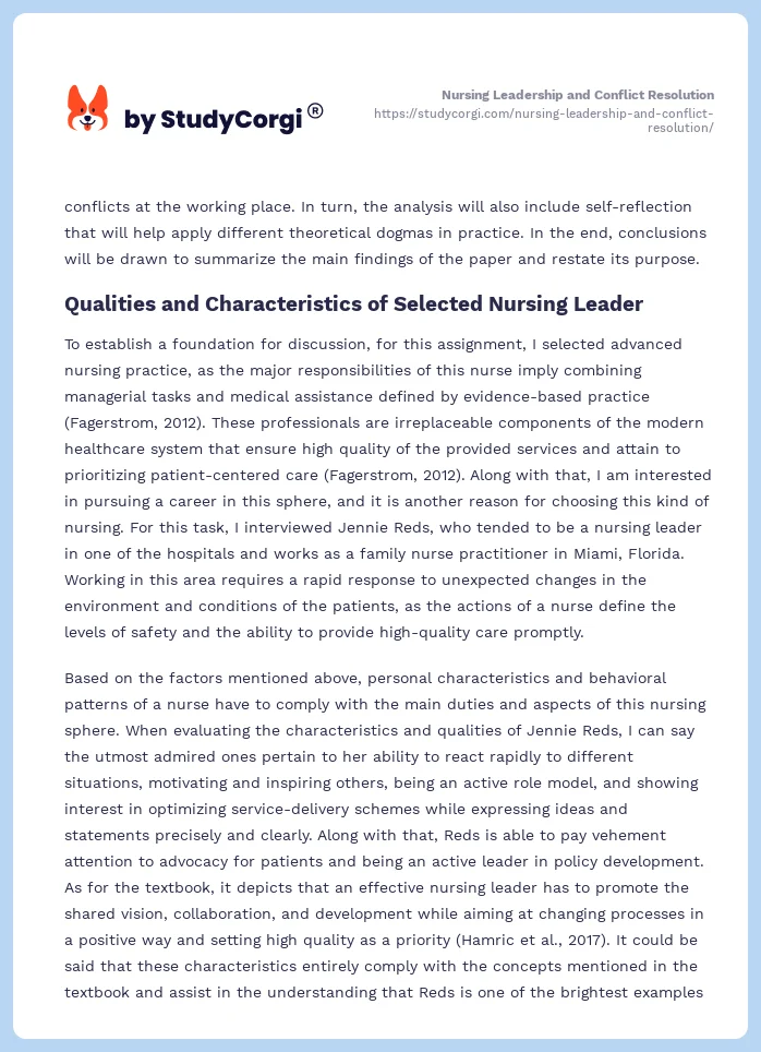 Nursing Leadership and Conflict Resolution. Page 2