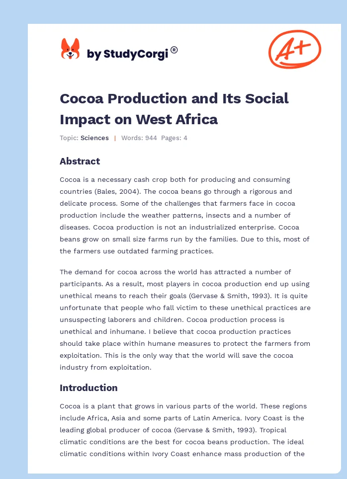 Cocoa Production and Its Social Impact on West Africa. Page 1