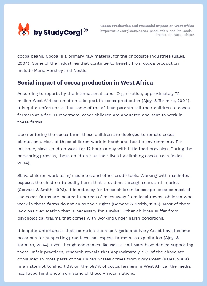 Cocoa Production and Its Social Impact on West Africa. Page 2