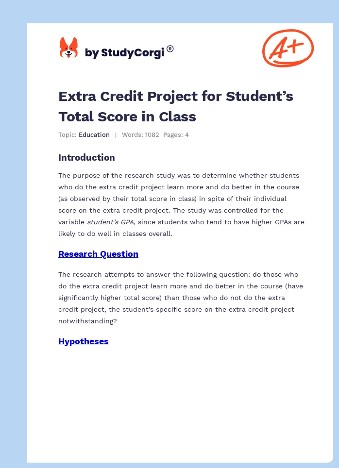 Extra Credit Project for Student’s Total Score in Class. Page 1
