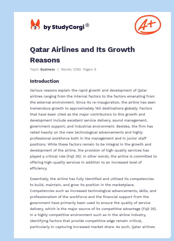 Qatar Airlines and Its Growth Reasons. Page 1